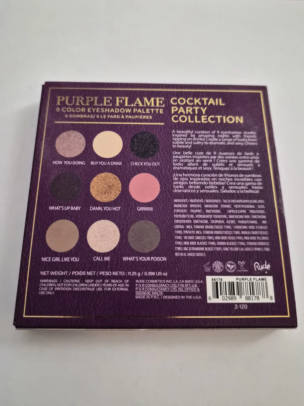 NWT Rude Cosmetics Cocktail Party Eyeshadow Palette - Purple Flame